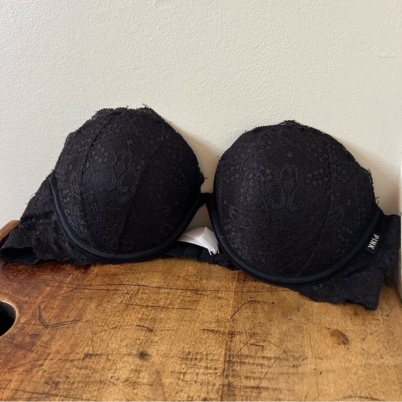 PINK Other - Victoria’s Secret PINK black lace date plunge push-up bra, no straps, 34B